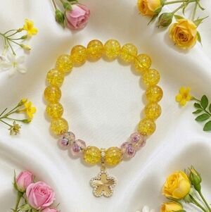 Citrine Floral Bracelet With Cubic Zirconia Charm